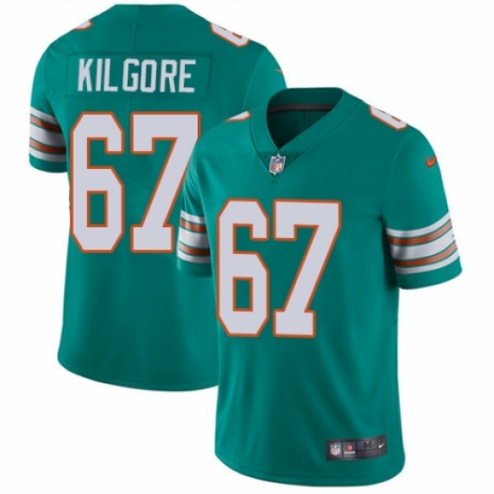 Youth Nike Miami Dolphins 67 Daniel Kilgore Aqua Green Alternate Vapor Untouchable Elite Player NFL Jersey