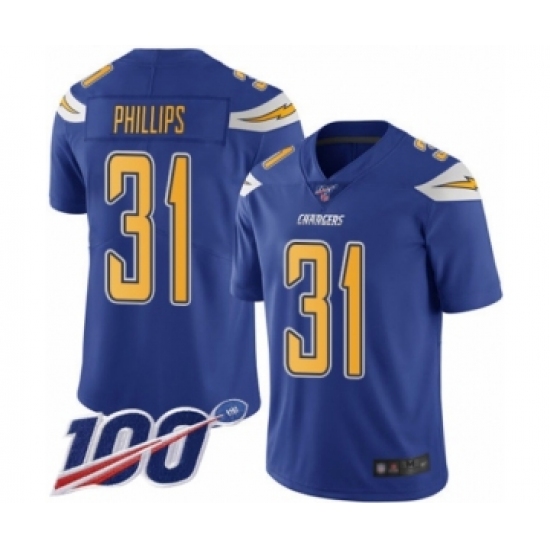 Men's Los Angeles Chargers 31 Adrian Phillips Limited Electric Blue Rush Vapor Untouchable 100th Season Football Jersey