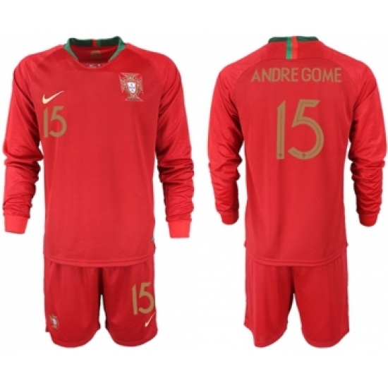 Portugal 15 Andre Gome Home Long Sleeves Soccer Country Jersey