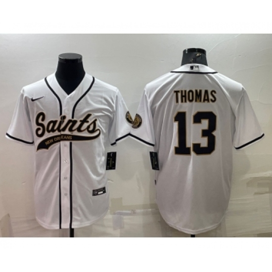 Men's New Orleans Saints 13 Michael Thomas White With Patch Cool Base Stitched Baseball Jersey