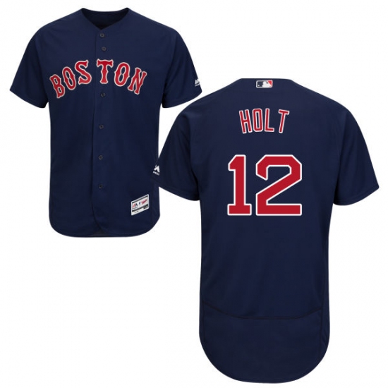 Men's Majestic Boston Red Sox 12 Brock Holt Navy Blue Alternate Flex Base Authentic Collection MLB Jersey