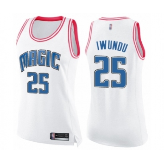 Women's Orlando Magic 25 Wes Iwundu Swingman White Pink Fashion Basketball Jersey