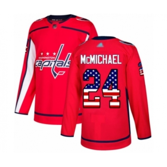 Men's Washington Capitals 24 Connor McMichael Authentic Red USA Flag Fashion Hockey Jersey