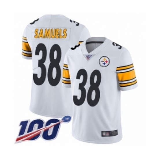 Men's Pittsburgh Steelers 38 Jaylen Samuels White Vapor Untouchable Limited Player 100th Season Football Jersey