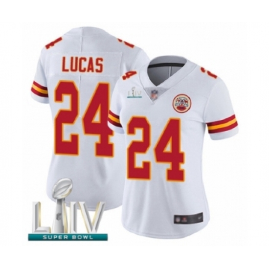 Women's Kansas City Chiefs 24 Jordan Lucas White Vapor Untouchable Limited Player Super Bowl LIV Bound Football Jersey