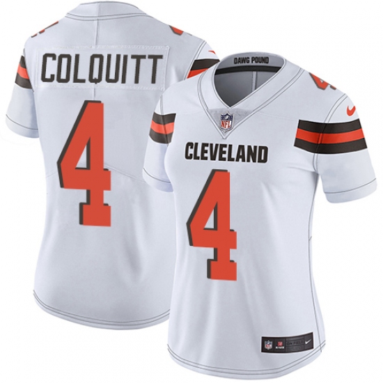 Women's Nike Cleveland Browns 4 Britton Colquitt Elite White NFL Jersey