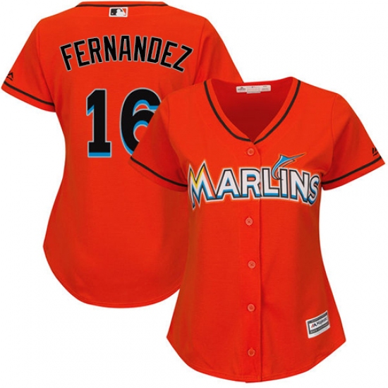 Women's Majestic Miami Marlins 16 Jose Fernandez Authentic Orange Alternate 1 Cool Base MLB Jersey