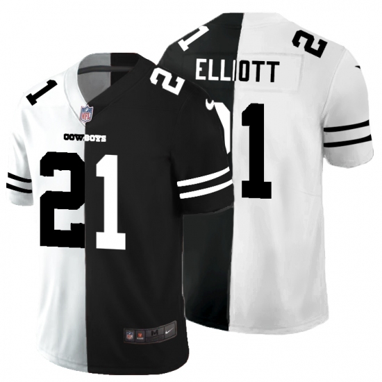 Men's Dallas Cowboys 21 Ezekiel Elliott Black White Limited Split Fashion Football Jersey