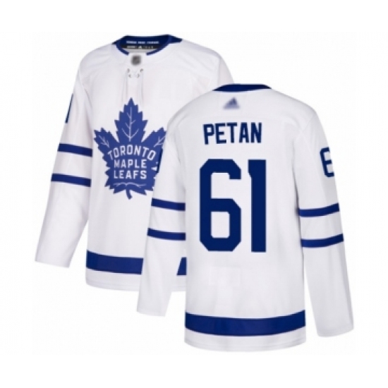 Men's Toronto Maple Leafs 61 Nic Petan Authentic White Away Hockey Jersey