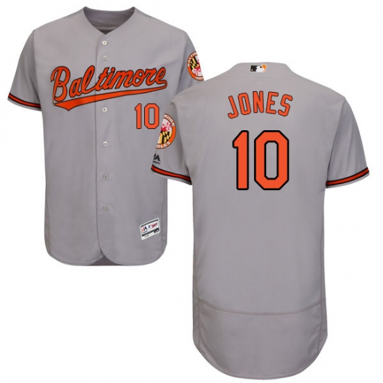Men's Majestic Baltimore Orioles 10 Adam Jones Grey Road Flex Base Authentic Collection MLB Jersey