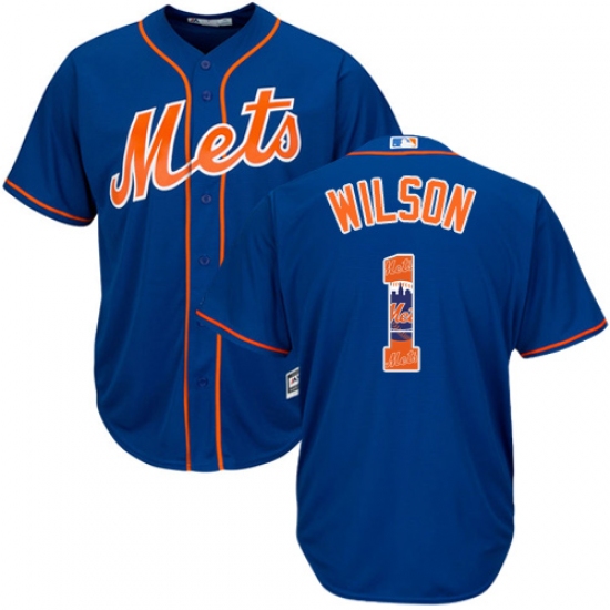 Men's Majestic New York Mets 1 Mookie Wilson Authentic Royal Blue Team Logo Fashion Cool Base MLB Jersey