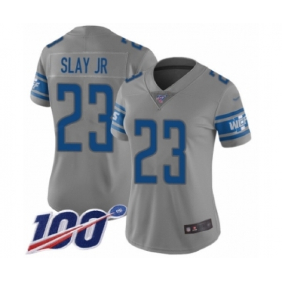 Women's Detroit Lions 23 Darius Slay Limited Gray Inverted Legend 100th Season Football Jersey
