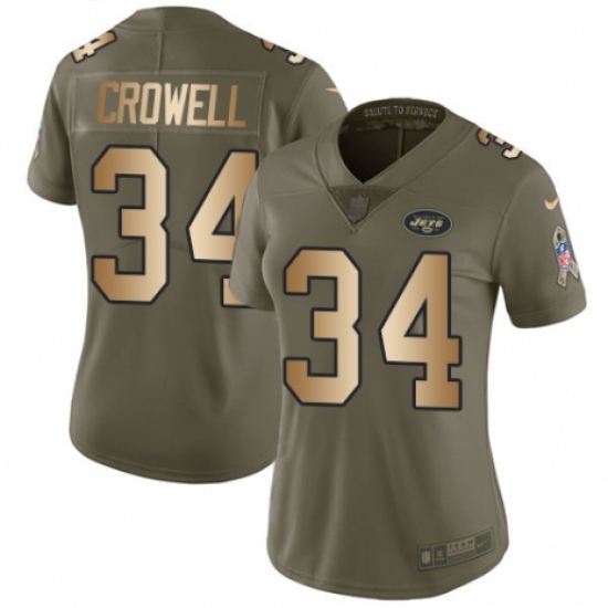 Women's Nike New York Jets 34 Isaiah Crowell Limited Olive/Gold 2017 Salute to Service NFL Jersey