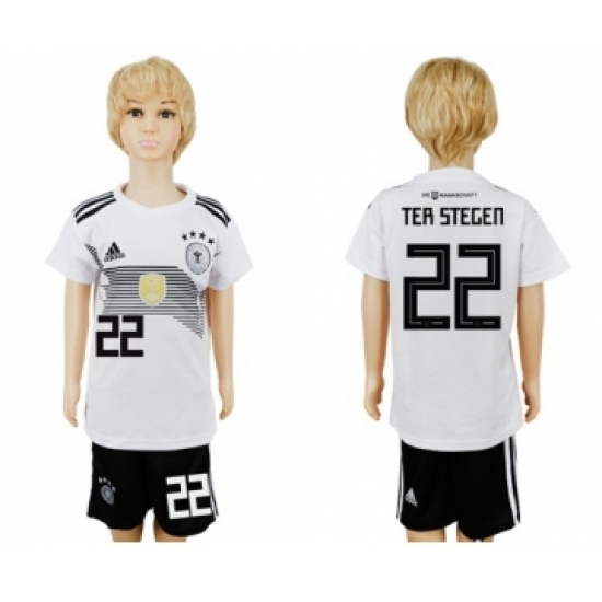 Germany 22 Ter Stegen White Home Kid Soccer Country Jersey