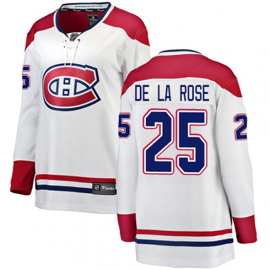 Women's Montreal Canadiens 25 Jacob de la Rose Authentic White Away Fanatics Branded Breakaway NHL Jersey