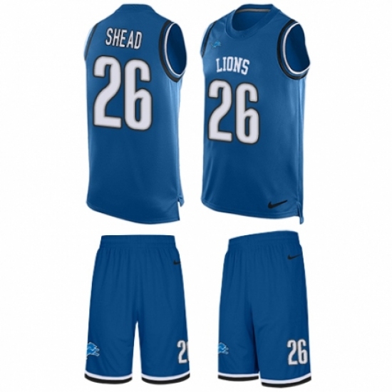 Men's Nike Detroit Lions 26 DeShawn Shead Limited Blue Tank Top Suit NFL Jersey