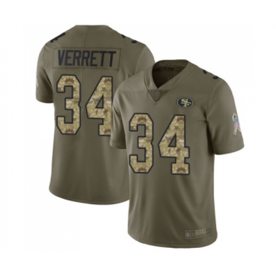 Youth San Francisco 49ers 34 Jason Verrett Limited Olive Camo 2017 Salute to Service Football Jersey