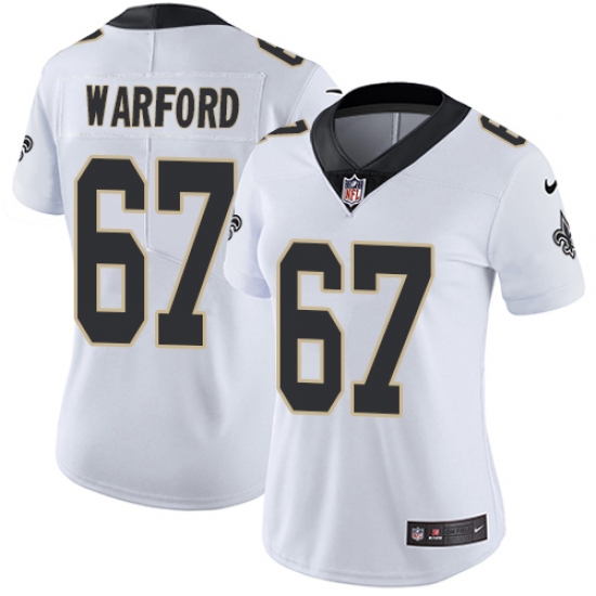 Women's Nike New Orleans Saints 67 Larry Warford White Vapor Untouchable Limited Player NFL Jersey