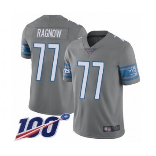 Men's Detroit Lions 77 Frank Ragnow Limited Steel Rush Vapor Untouchable 100th Season Football Jersey