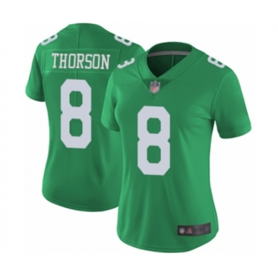 Women's Philadelphia Eagles 8 Clayton Thorson Limited Green Rush Vapor Untouchable Football Jersey
