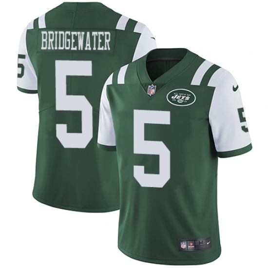 Men's Nike New York Jets 5 Teddy Bridgewater Green Team Color Vapor Untouchable Limited Player NFL Jersey