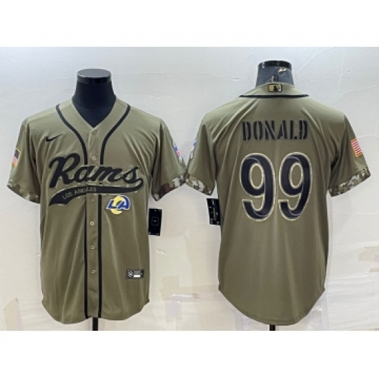 Men's Los Angeles Rams 99 Aaron Donald Olive 2022 Salute to Service Cool Base Stitched Baseball Jersey