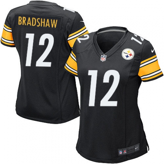 Women's Nike Pittsburgh Steelers 12 Terry Bradshaw Game Black Team Color NFL Jersey