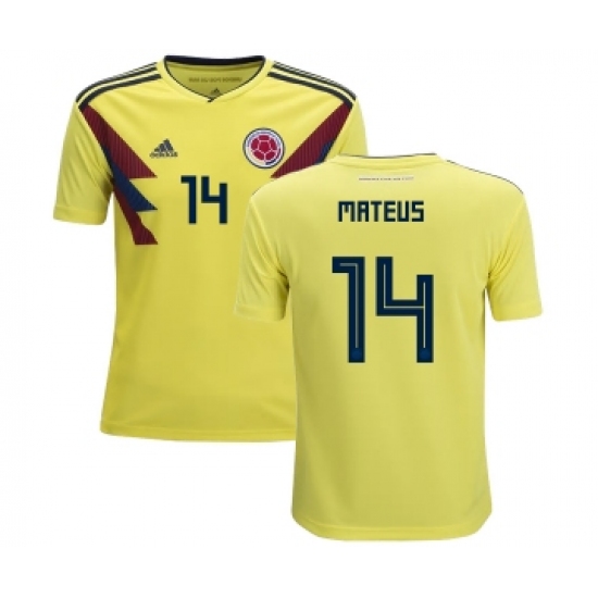 Colombia 14 Mateus Home Kid Soccer Country Jersey