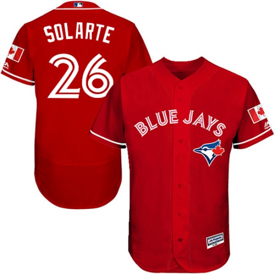 Men's Majestic Toronto Blue Jays 26 Yangervis Solarte Scarlet Alternate Flex Base Authentic Collection Alternate MLB Jersey