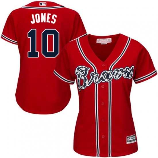 Women's Majestic Atlanta Braves 10 Chipper Jones Replica Red Alternate Cool Base MLB Jersey
