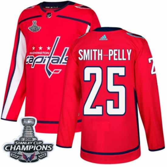 Youth Adidas Washington Capitals 25 Devante Smith-Pelly Authentic Red Home 2018 Stanley Cup Final Champions NHL Jersey