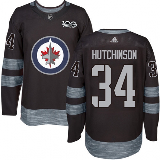 Men's Adidas Winnipeg Jets 34 Michael Hutchinson Authentic Black 1917-2017 100th Anniversary NHL Jersey