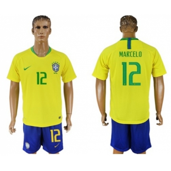 Brazil 12 Marcelo Home Soccer Country Jersey