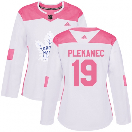 Women's Adidas Toronto Maple Leafs 19 Tomas Plekanec Authentic White Pink Fashion NHL Jersey