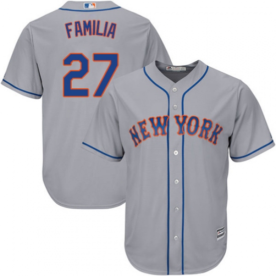 Men's Majestic New York Mets 27 Jeurys Familia Replica Grey Road Cool Base MLB Jersey