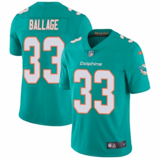 Youth Nike Miami Dolphins 33 Kalen Ballage Aqua Green Team Color Vapor Untouchable Elite Player NFL Jersey