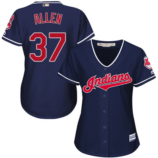 Women's Majestic Cleveland Indians 37 Cody Allen Replica Navy Blue Alternate 1 Cool Base MLB Jersey