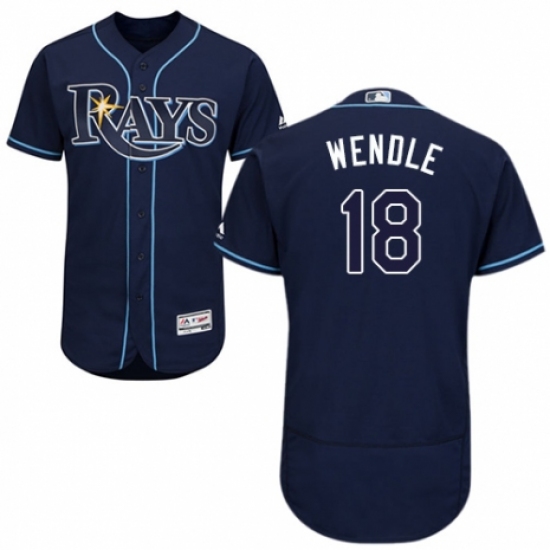 Men's Majestic Tampa Bay Rays 18 Joey Wendle Navy Blue Alternate Flex Base Authentic Collection MLB Jersey