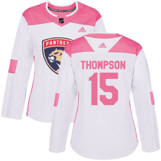 Women's Adidas Florida Panthers 15 Paul Thompson Authentic White Pink Fashion NHL Jersey