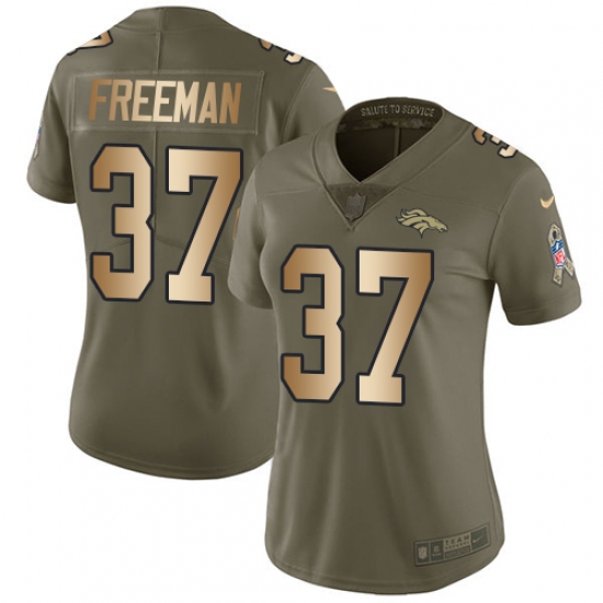 Women's Nike Denver Broncos 37 Royce Freeman Limited Olive Gold 2017 Salute to Service NFL Jersey