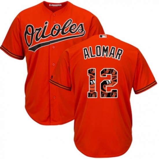 Men's Majestic Baltimore Orioles 12 Roberto Alomar Authentic Orange Team Logo Fashion Cool Base MLB Jersey