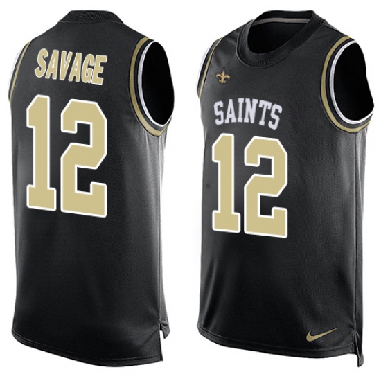 Men's Nike New Orleans Saints 12 Tom Savage Limited Black Player Name & Number Tank Top NFL Jersey