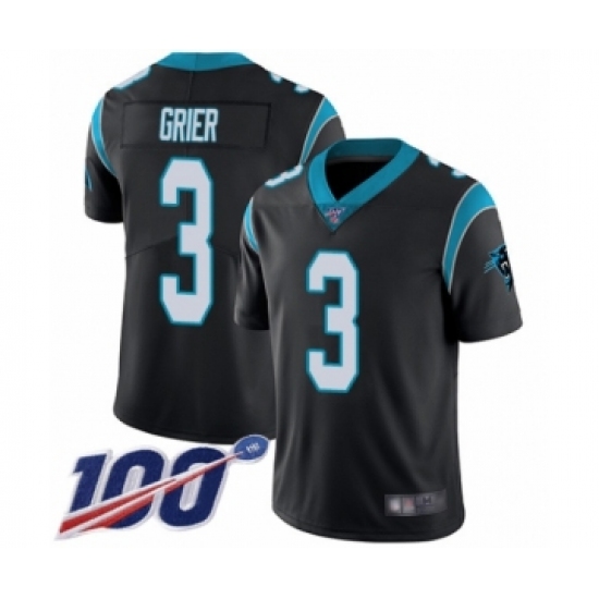 Men's Carolina Panthers 3 Will Grier Black Team Color Vapor Untouchable Limited Player 100th Season Football Jersey