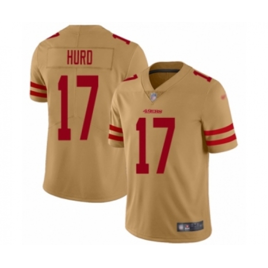 Women's San Francisco 49ers 17 Jalen Hurd Limited Gold Inverted Legend Football Jersey