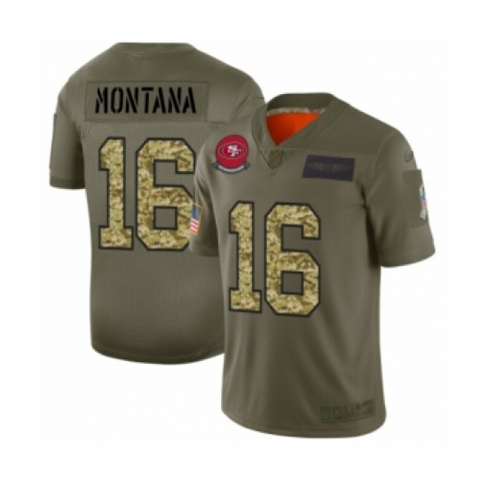 Men's San Francisco 49ers 16 Joe Montana 2019 Olive Camo Salute to Service Limited Jersey