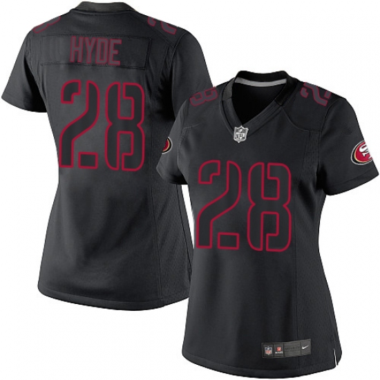 Women's Nike San Francisco 49ers 28 Carlos Hyde Limited Black Impact NFL Jersey