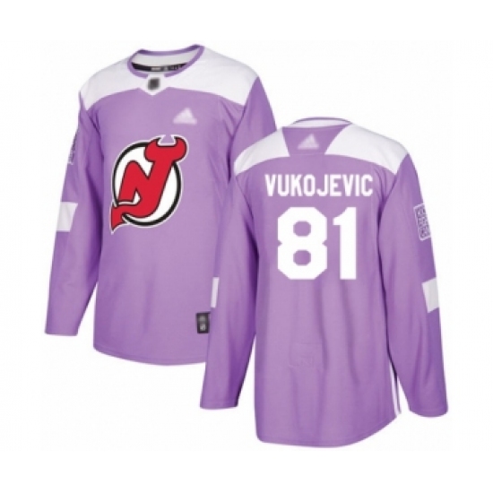 Youth New Jersey Devils 81 Michael Vukojevic Authentic Purple Fights Cancer Practice Hockey Jersey