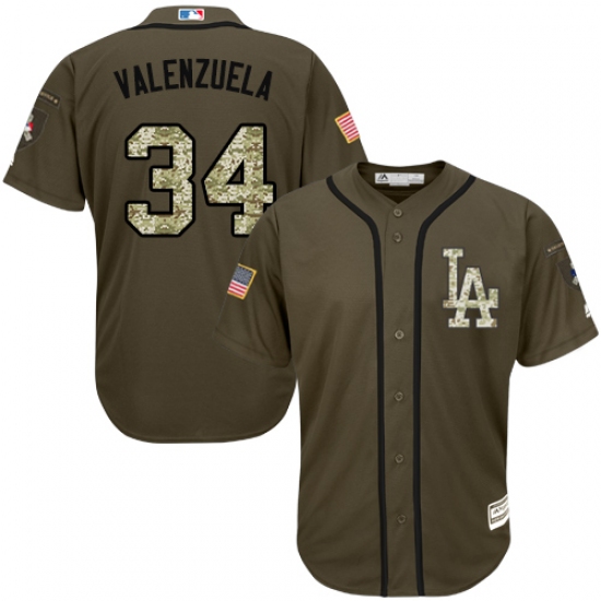 Men's Majestic Los Angeles Dodgers 34 Fernando Valenzuela Authentic Green Salute to Service MLB Jersey