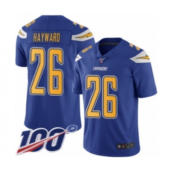Men's Los Angeles Chargers 26 Casey Hayward Limited Electric Blue Rush Vapor Untouchable 100th Season Football Jersey