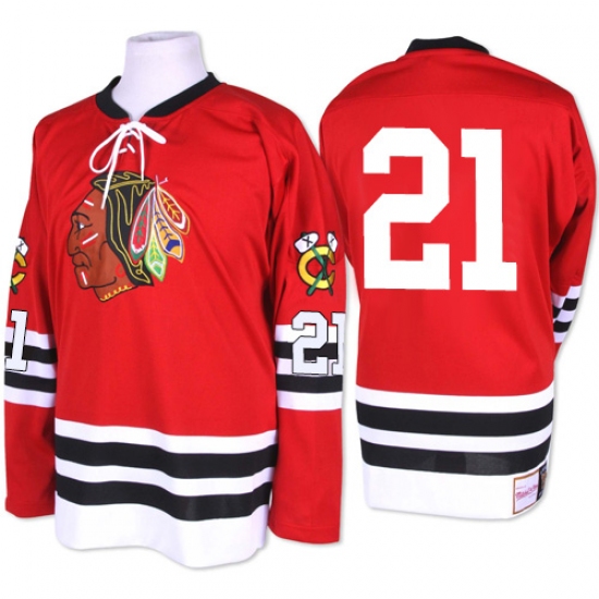 Men's Mitchell and Ness Chicago Blackhawks 21 Stan Mikita Authentic Red 1960-61 Throwback NHL Jersey